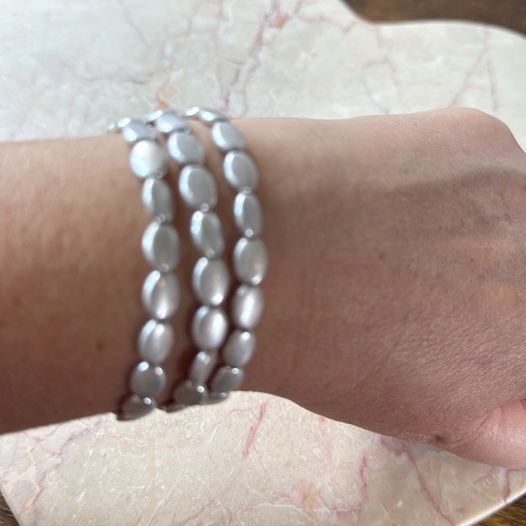 Elegant Silver Beaded Bracelet Set Of 3 - Picture 3 of 3